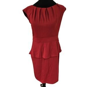 Spense Petite Red Peplum Cap Sleeve Size 4P Pleated Neckline Cocktail Dress